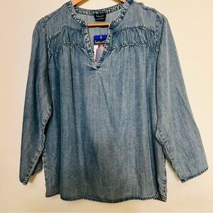 Splendid 3/4 Sleeve SZ Lg NWT Chambray Lyocell Top Blouse Renaissance Peasant